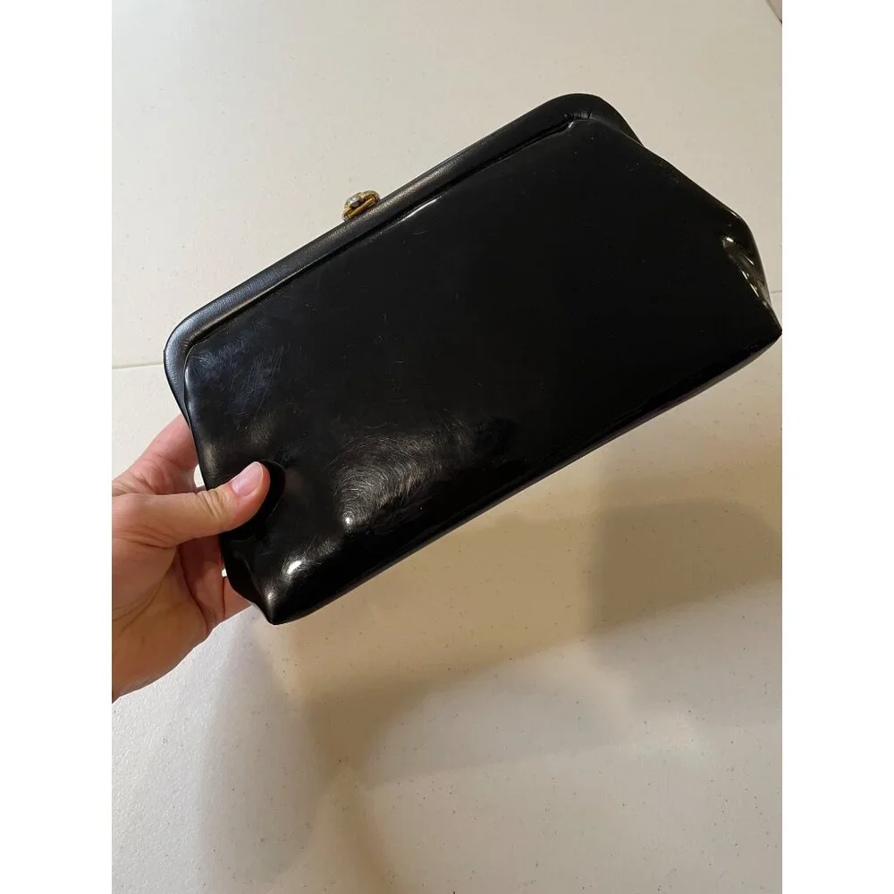Vtg Womens‎ Black Patent Leather Convertible Clutch Whimsigoth Pinup Emo Capsule